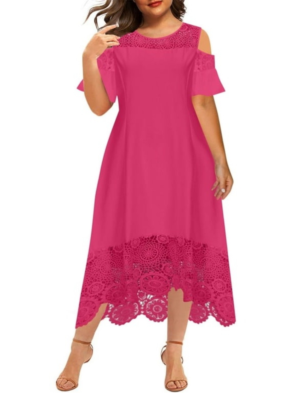 NEW! Neiman Marcus Crochet Cold Shoulder Hi-Lo Hem Maxi Dress. S.